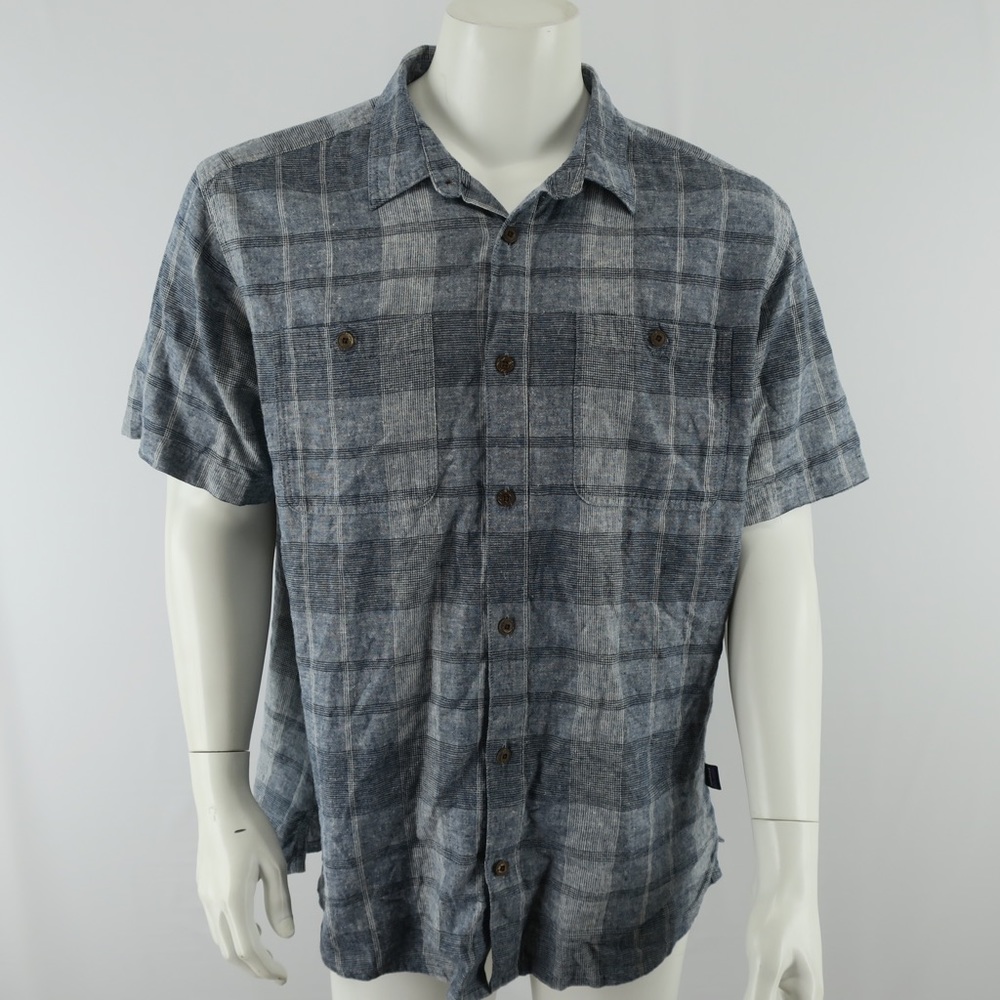 Patagonia Short Sleeve Button Up Shirt Mens Large Blue Organic Cotton Hemp‎
